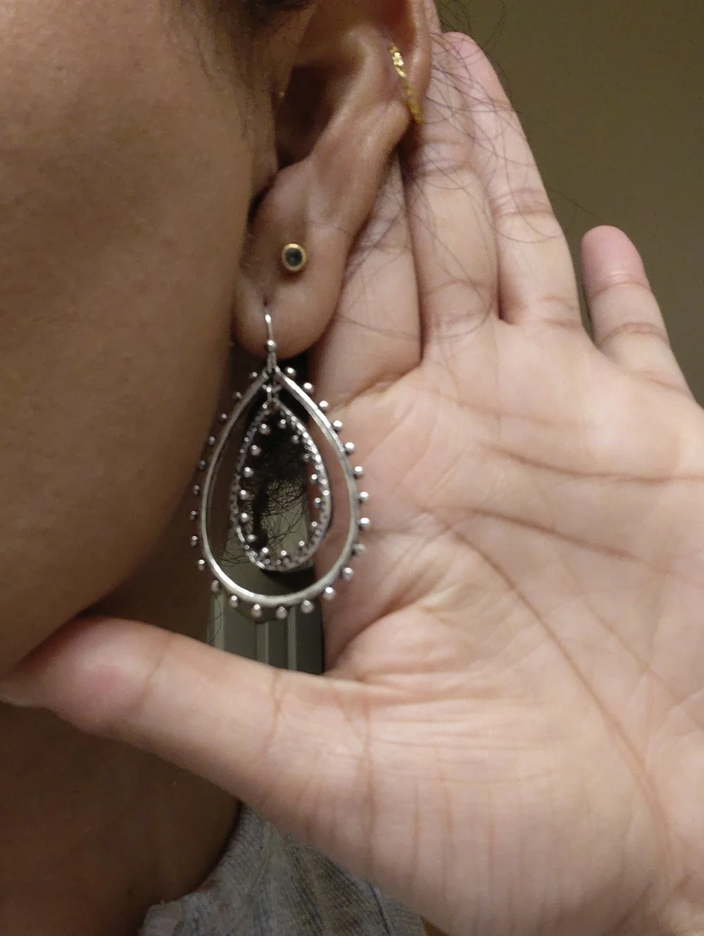 Free People Silver Tone Double Hoop Teardrop Earrings